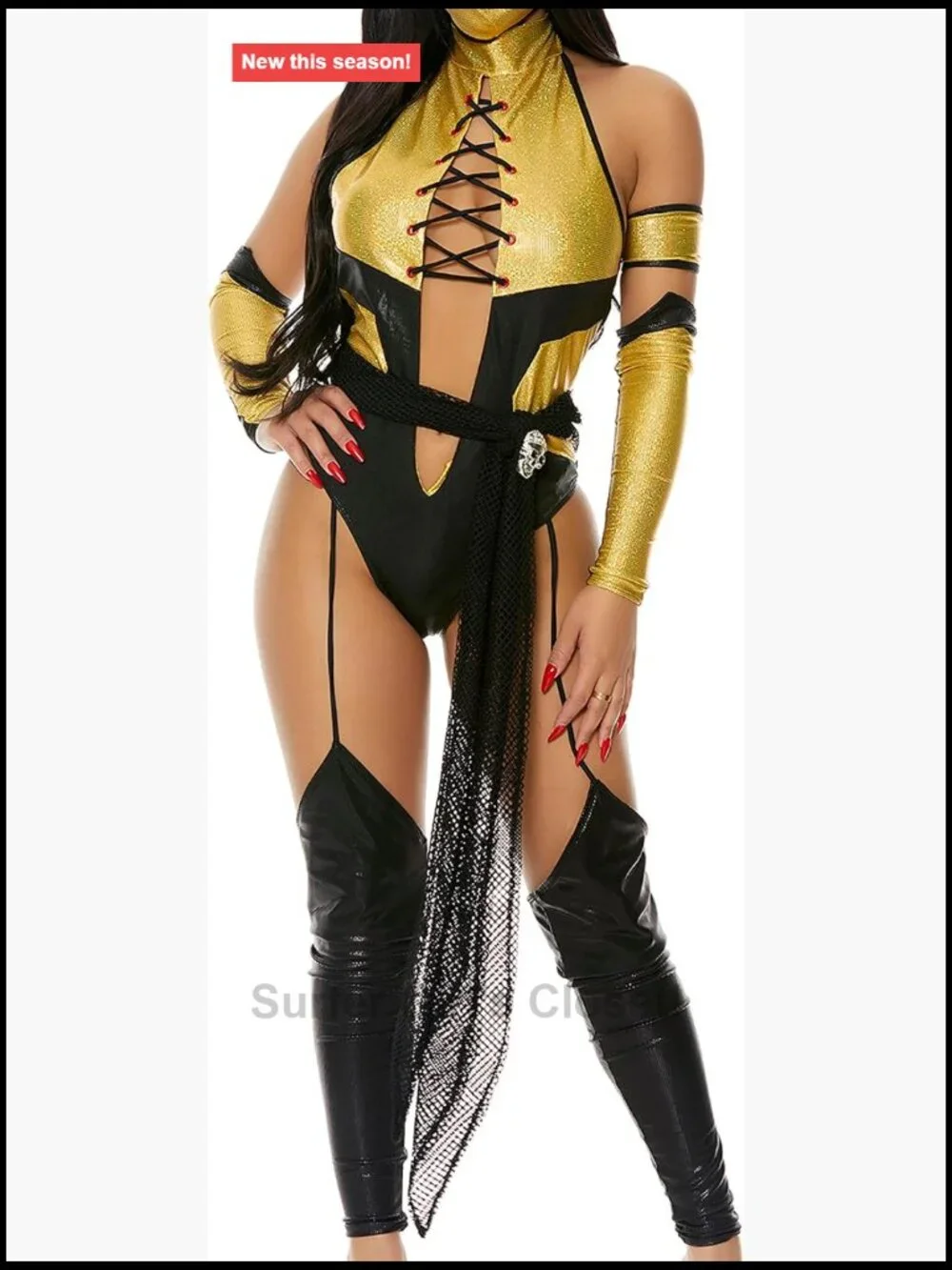 Player One Sexy Videogame Costume 5-Piece Bodysuit Sleeves Waistbelt Cosplay